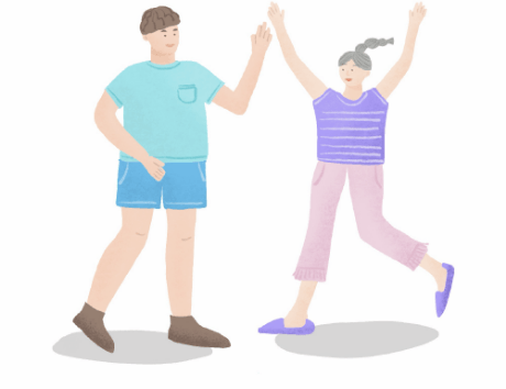 Illustration of two people smiling and high-fiving while interacting