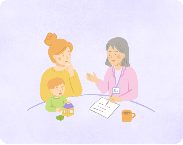Illustration of a parent and child consulting with a counselor about daily life difficulties